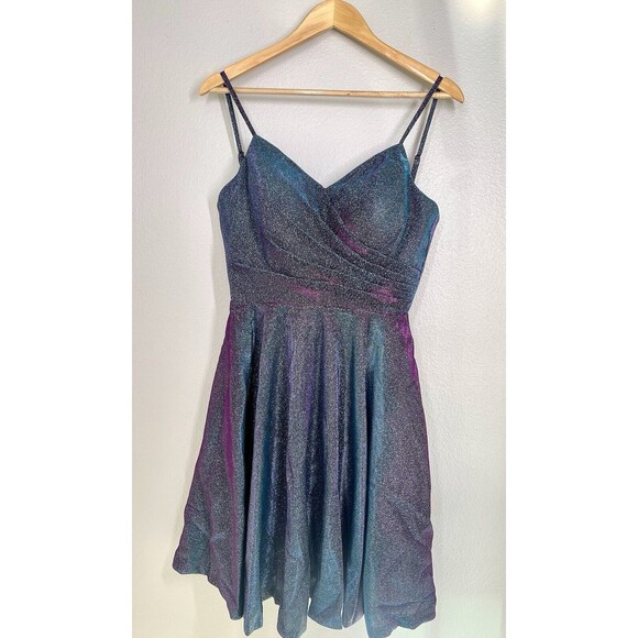 NWOT Sparkle Homecoming Prom Formal Dress Sz 2 Adjustable Purple Blue Iridescent - Picture 1 of 16